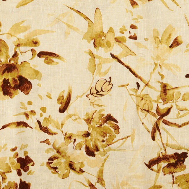 Viscose linen digital print flowers brown