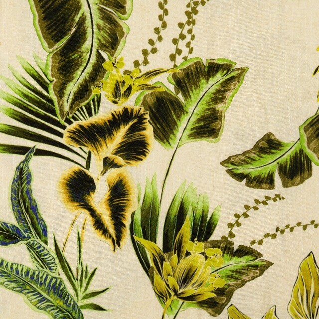 Viscose linen digital print palm trees olive green