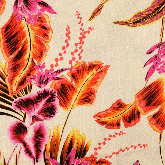 Viscose linen digital print palm trees orange