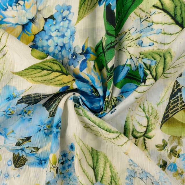 Viscose poplin crushed digital print flowers blue