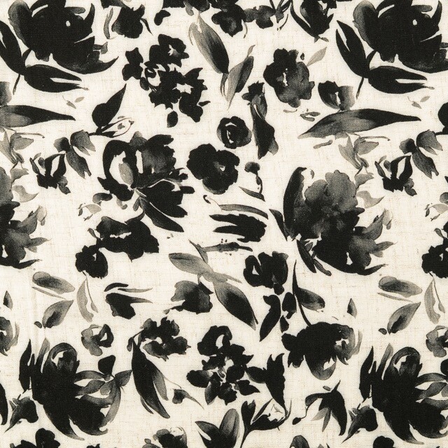 Viscose linen digital print flowers black