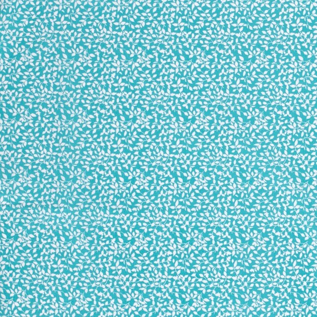 Cotton poplin printed leaves turquoise