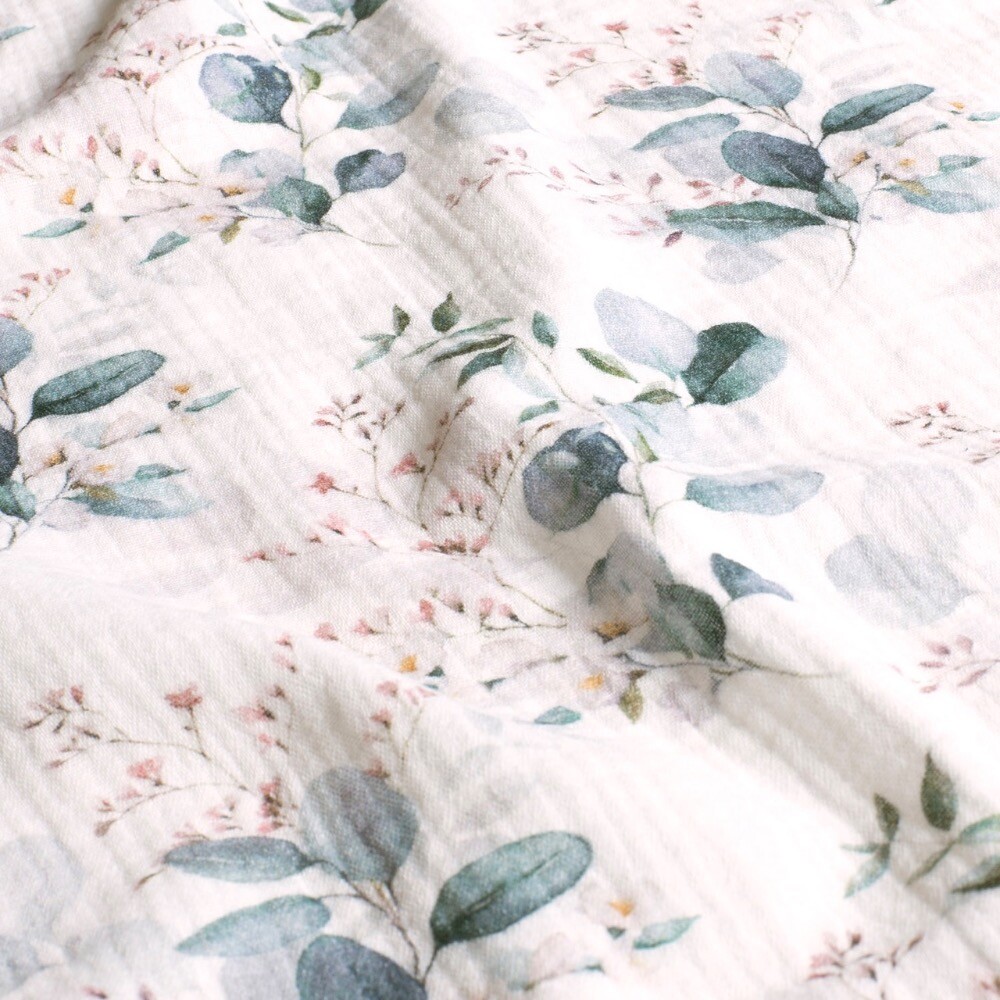 Cotton muslin digital printed flowers offwhite