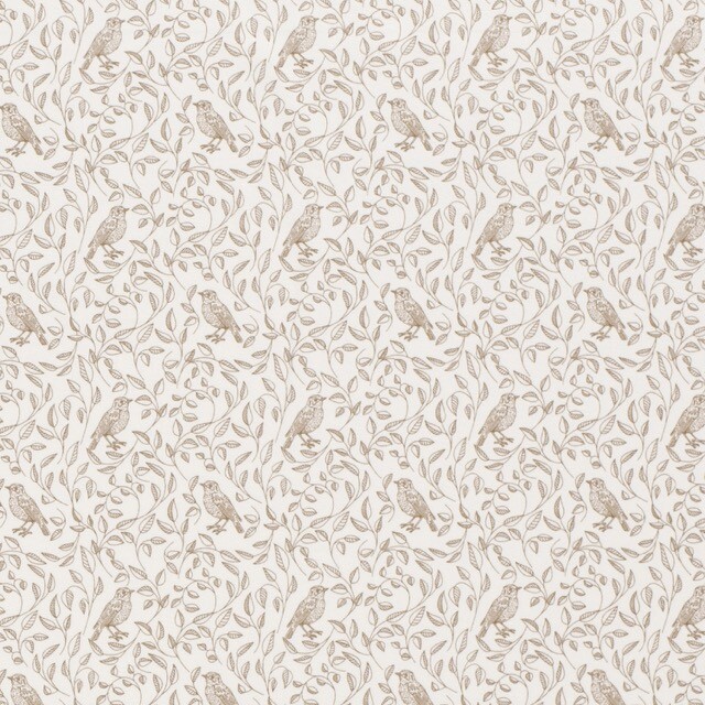 Cotton jersey flowers with birds ochre