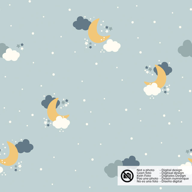 Cotton poplin moons light blue