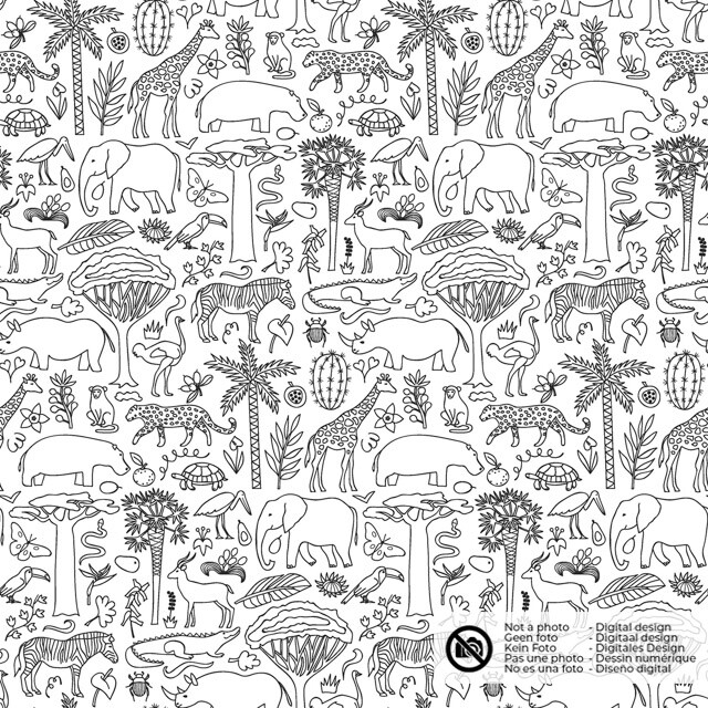 Cotton poplin wild animals white