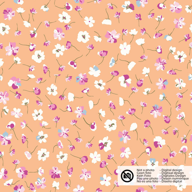 Cotton poplin flowers salmon
