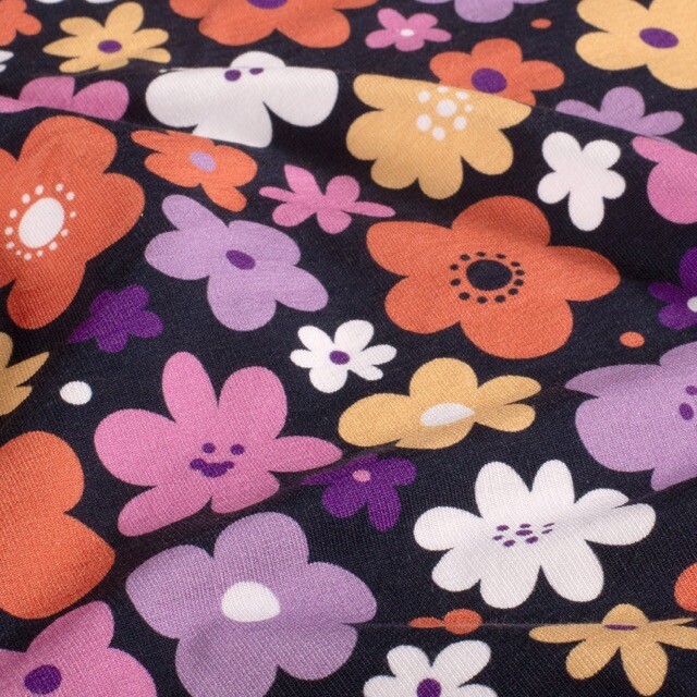 French terry brushed digital print flowers navy