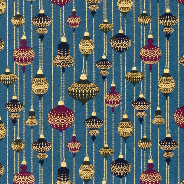 Cotton christmas balls petrol/gold