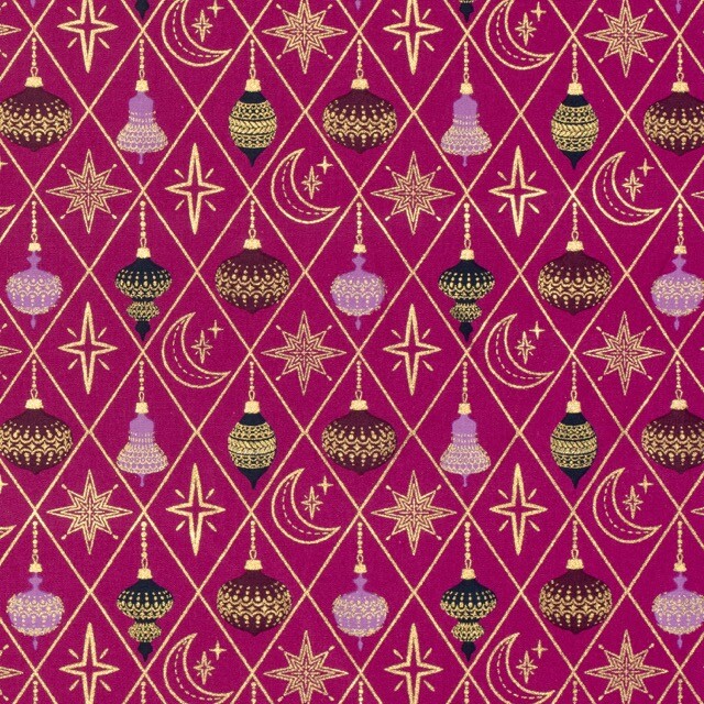 Cotton christmas balls magenta/gold