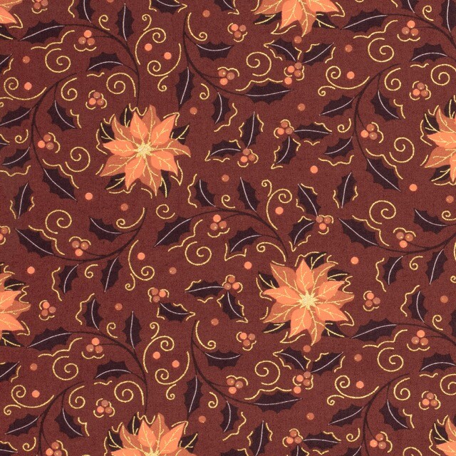 Cotton christmas poinsettias wine-red/gold