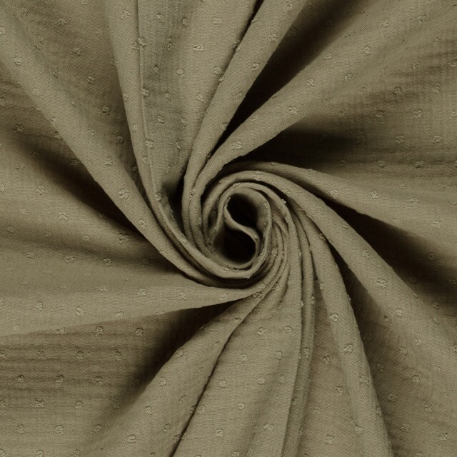 Cotton muslin dobby dots olive green