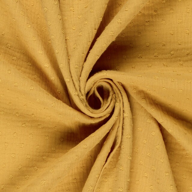 Cotton muslin dobby dots ocher