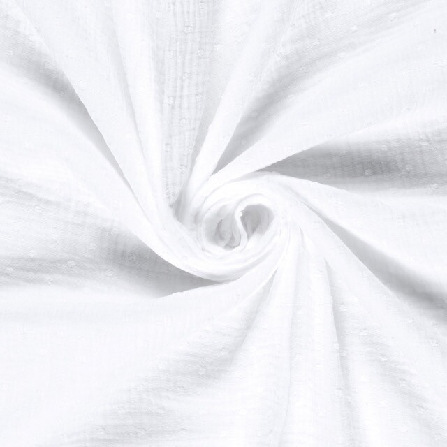 Cotton muslin dobby dots white