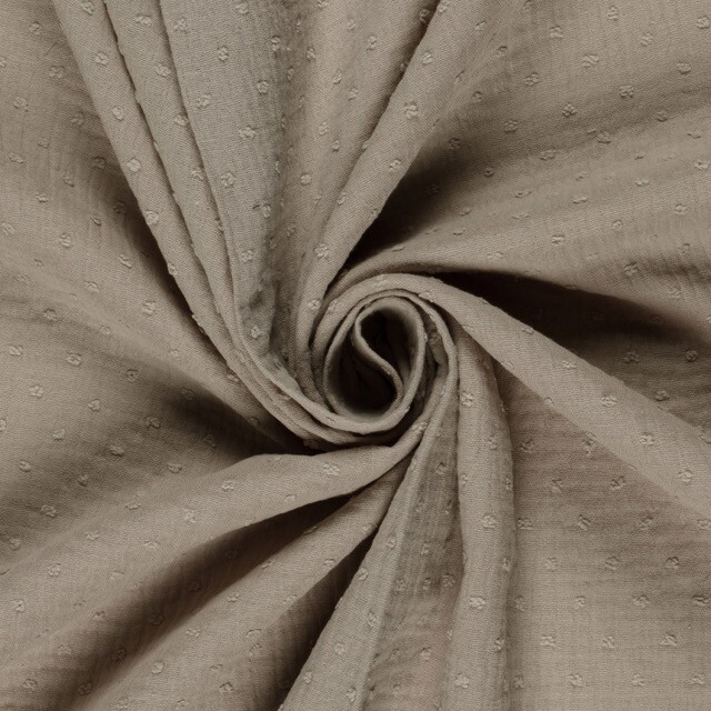 Cotton muslin dobby dots beige