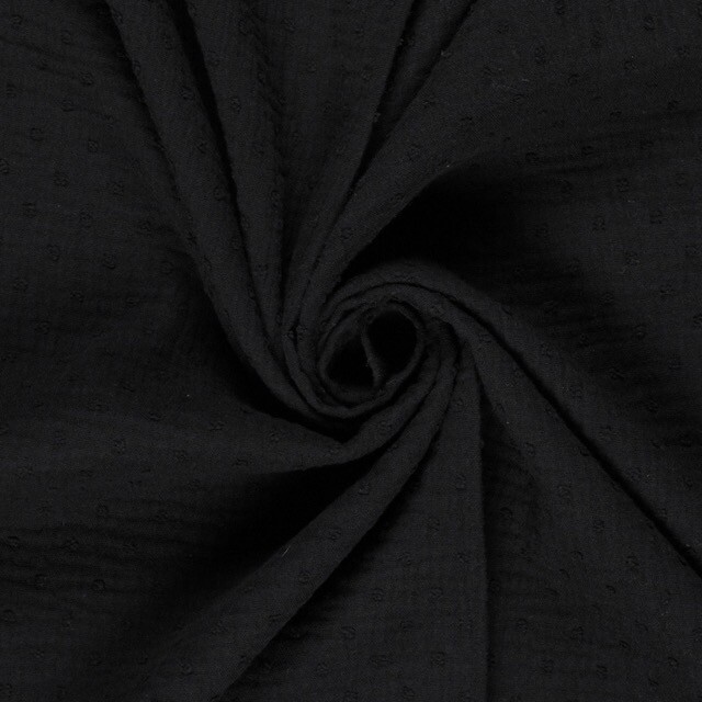 Cotton muslin dobby dots black