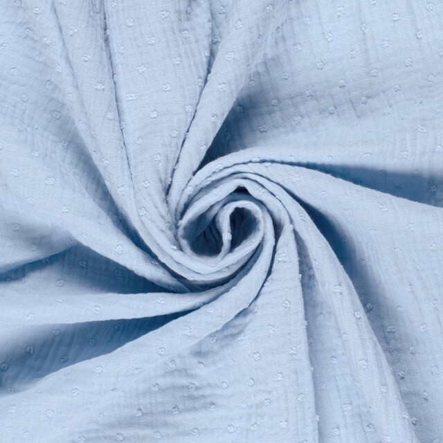 Cotton muslin dobby dots light blue