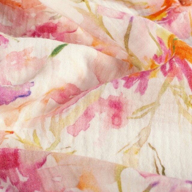 Cotton muslin digital printed flowers white