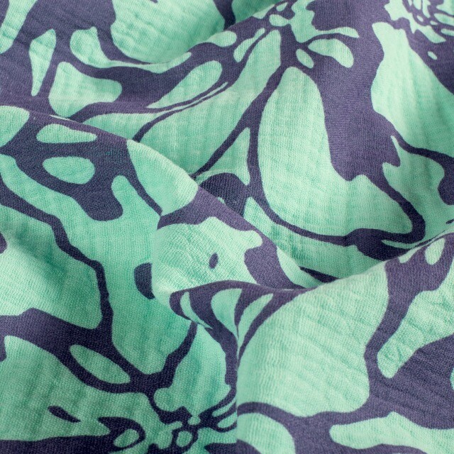 Cotton muslin abstract turquoise