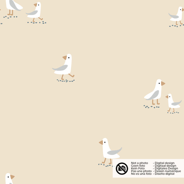 Cotton jersey seagulls beige
