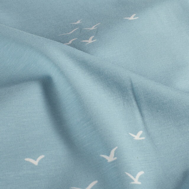 Cotton jersey birds baby blue