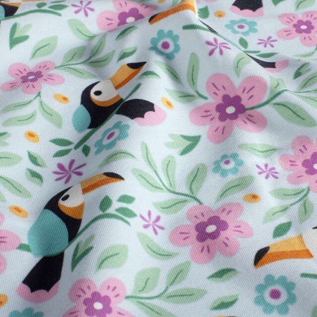 Cotton jersey toucans light blue