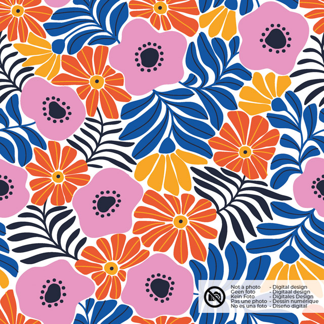 Cotton poplin flowers cobalt