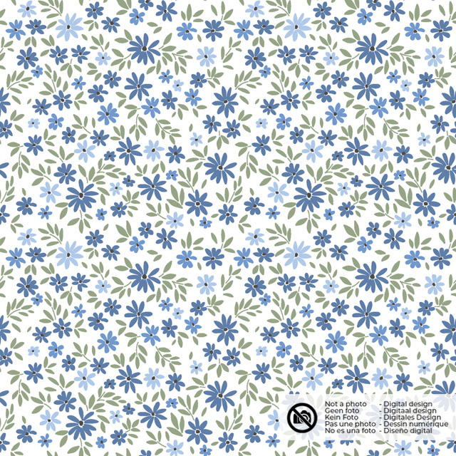 cotton poplin flowers indigo