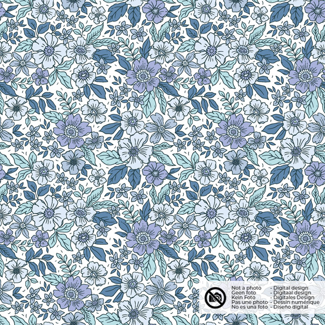 Cotton poplin flowers cobalt
