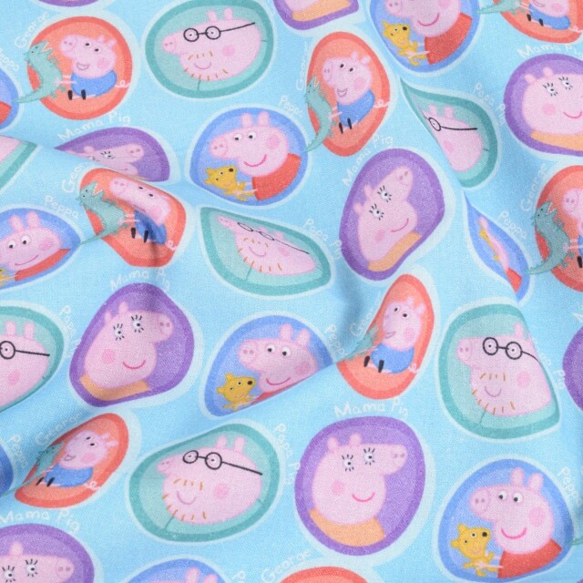 Cotton poplin peppa pig light blue