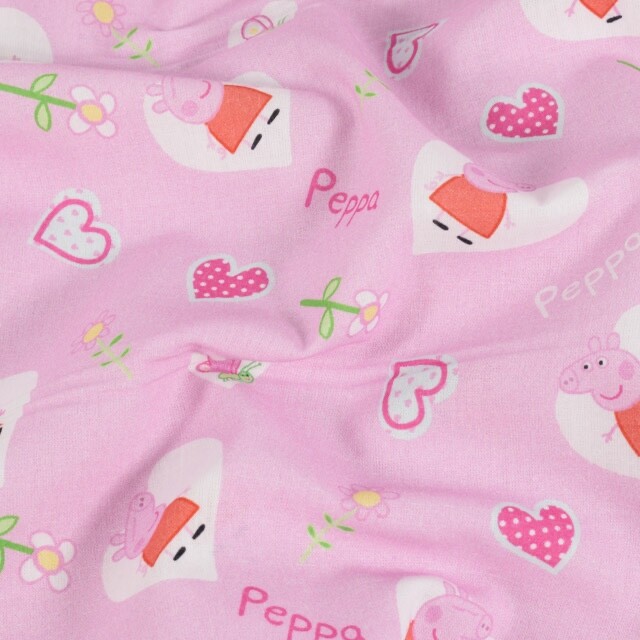 Cotton poplin peppa pig hearts light pink