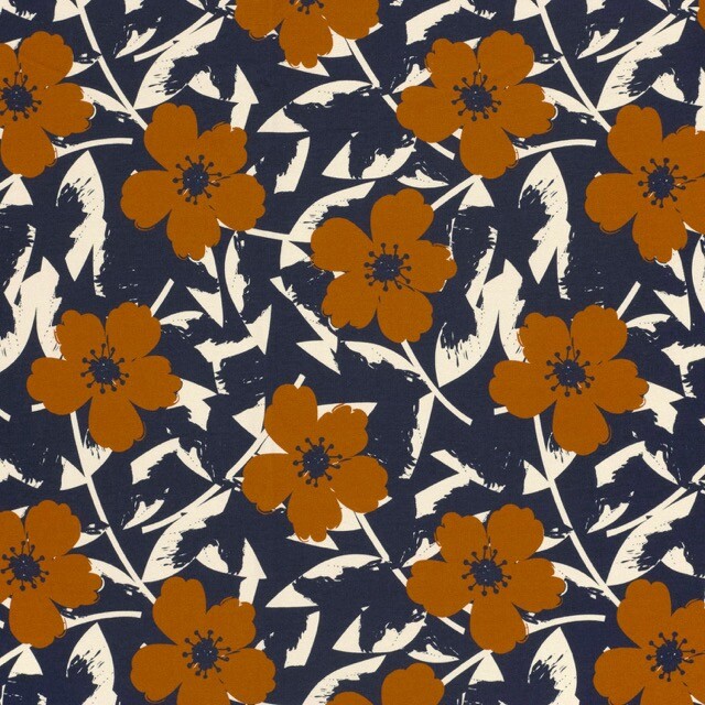 French terry digital print flowers navy