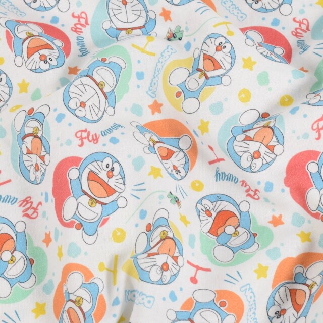 Cotton poplin doraemon fly away white