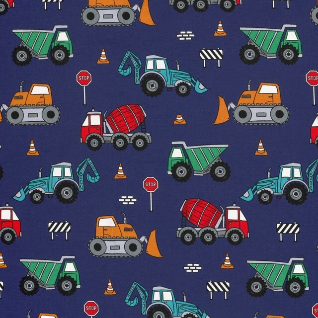 French terry digital print vehicles cobalt