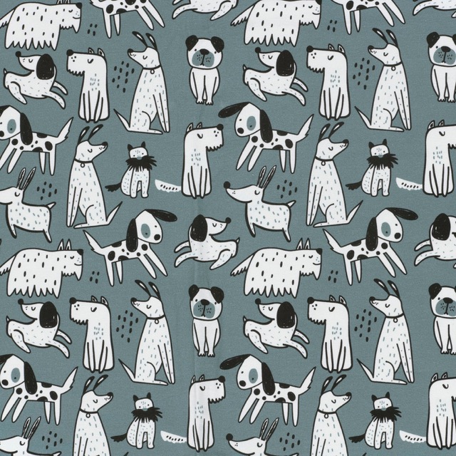 French terry digital print dogs steel blue