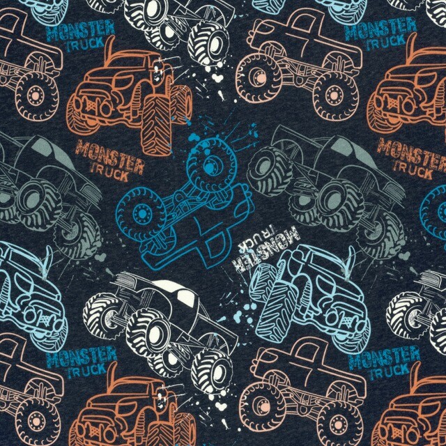 Jogging fabric digital print monstertrucks dark indigo