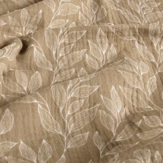 Cotton muslin leaves beige
