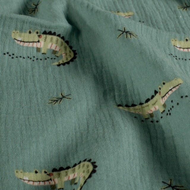 Cotton muslin crocodiles indigo