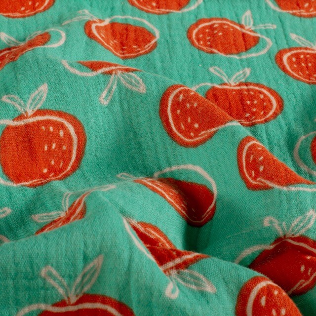 Cotton muslin apples dark mint
