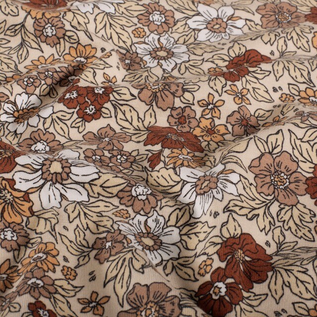 Cotton jersey flowers beige