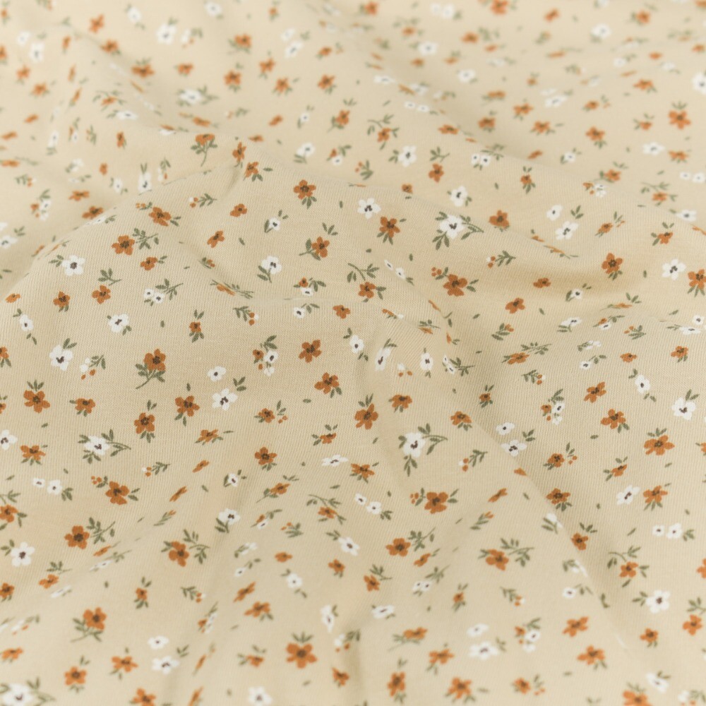Cotton jersey flowers beige