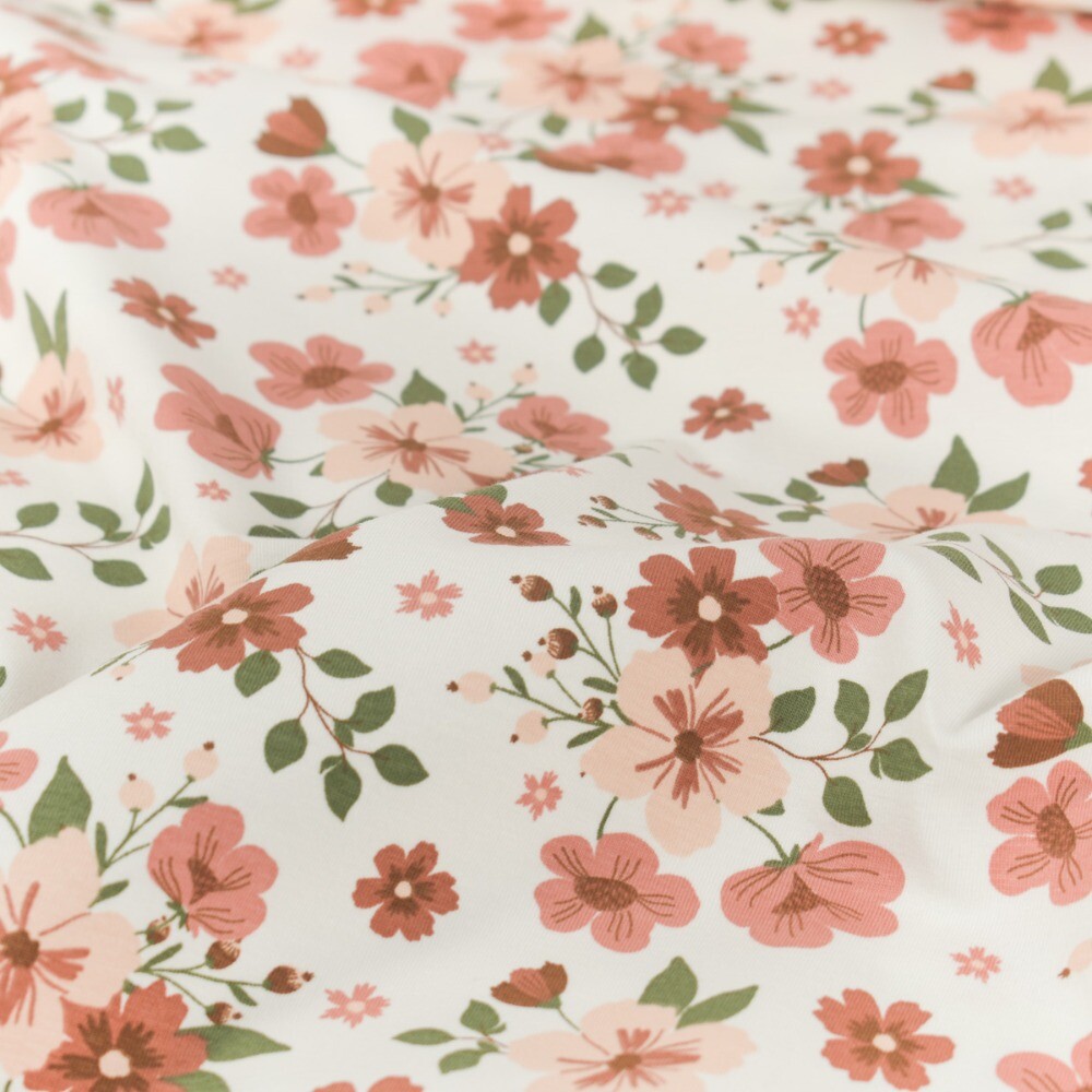 Cotton jersey flowers offwhite