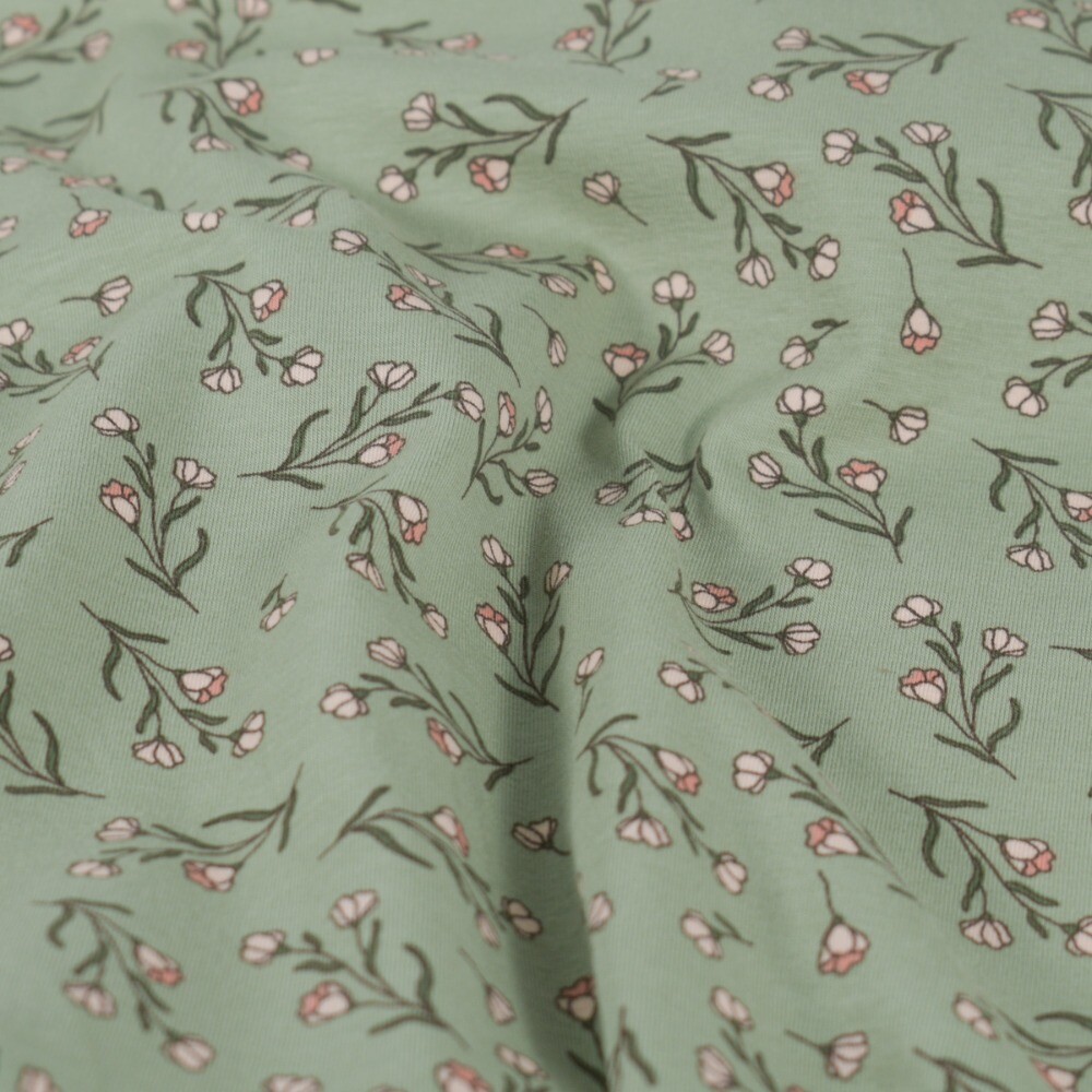 Cotton jersey flowers olive green