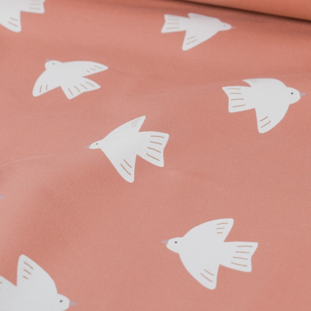 French terry birds terra pink