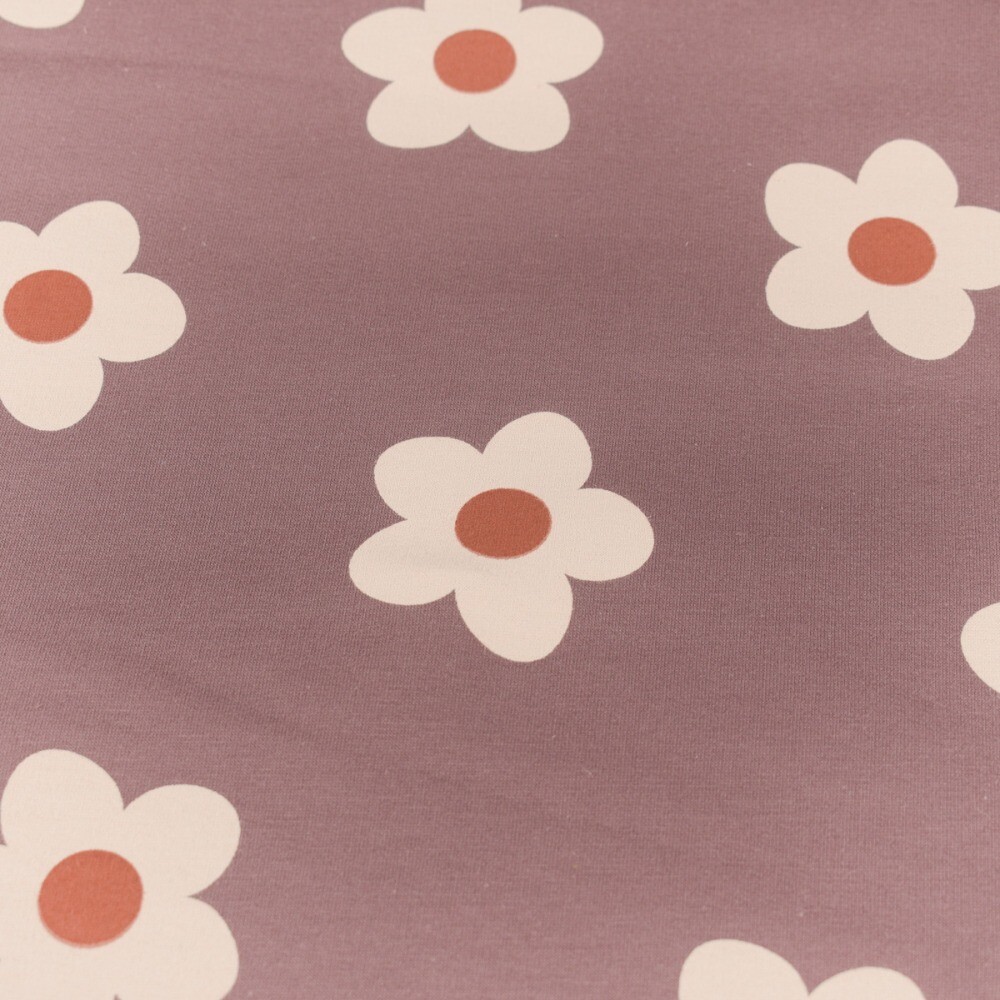 French terry flowers mauve