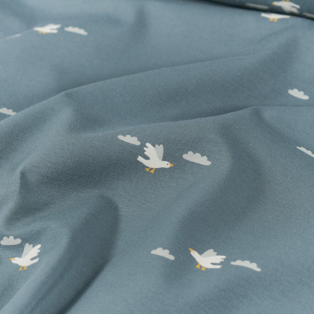 Cotton jersey birds indigo