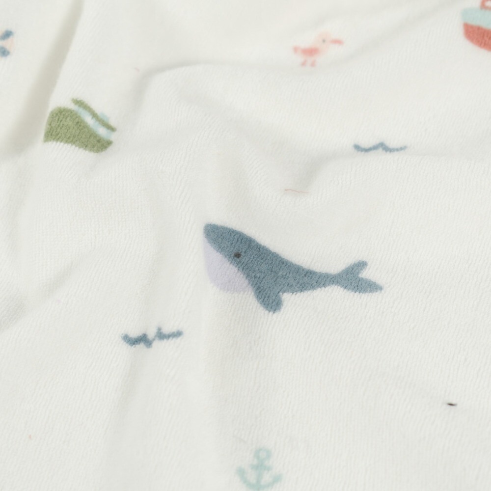 Stretch terry toweling whales and boats offwhite