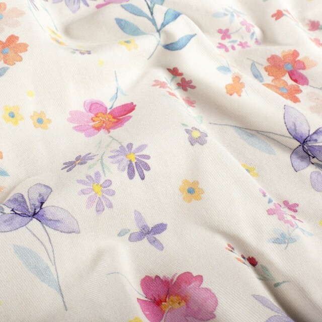 Cotton jersey gots digital print flowers offwhite