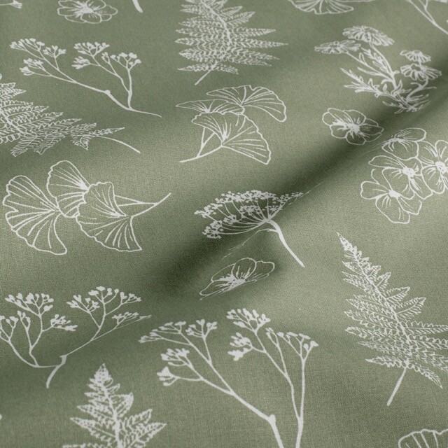 Cotton poplin flowers olive green