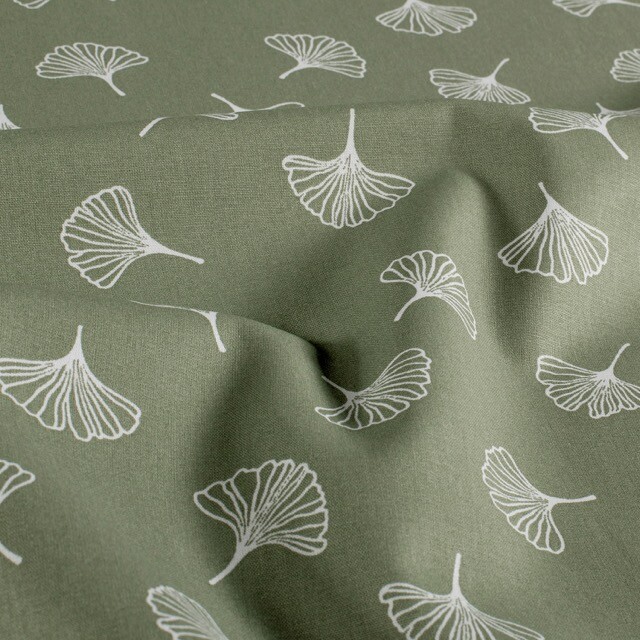 Cotton poplin leaves olive green
